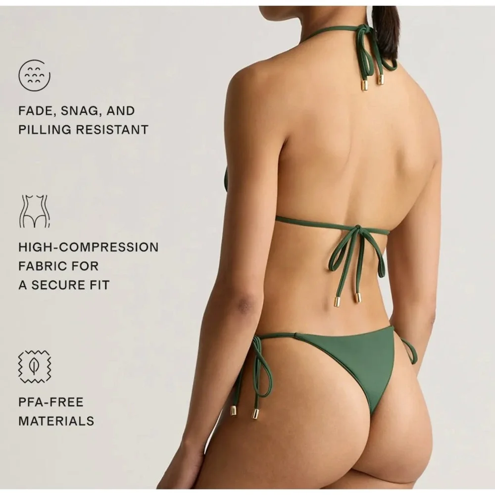Quince‎ Triangle Bikini Top Recycled Palm Green Small NWT Halter Swimwear Barbie